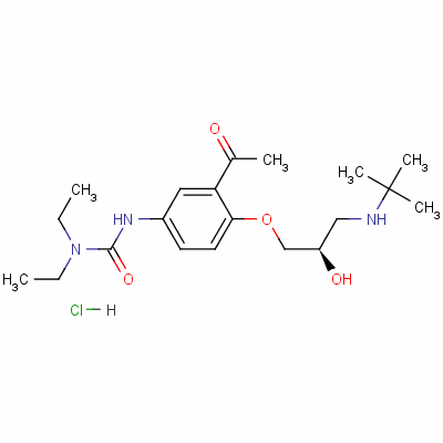 (+)-3-(3-乙?；?4-(3-(叔丁基氨基)-2-羥基丙氧基)苯基)-1,1-二乙基脲鹽酸鹽結(jié)構(gòu)式_125638-91-7結(jié)構(gòu)式