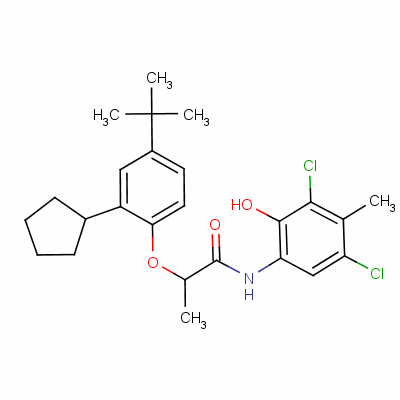 2-[4-(叔丁基)-2-環(huán)戊基苯氧基]-n-(3,5-二氯-2-羥基-對甲苯)丙酰胺結(jié)構(gòu)式_52762-65-9結(jié)構(gòu)式