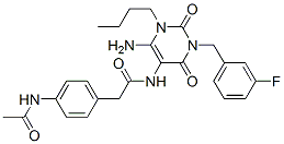  4-(乙?；被?-n-[6-氨基-1-丁基-3-[(3-氟苯基)甲基]-1,2,3,4-四氫-2,4-二氧代-5-嘧啶]-苯乙酰胺結(jié)構(gòu)式_628279-20-9結(jié)構(gòu)式