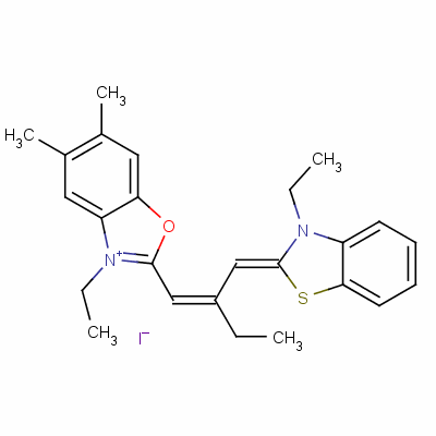 5,6-Dimethyl-2-(2-(3-ethyl-2-(3)-benzothiazolylidene)methyl)-1-butenyl)-3-ethyl-benzoxazolium iodideStructure,63870-45-1Structure 5,6-Dimethyl-2-(2-(3-ethyl-2-(3)-benzothiazolylidene)methyl)-1-butenyl)-3-ethyl-benzoxazolium iodide Structure,63870-45-1Structure