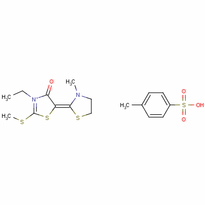 3-Ethyl-4,5-dihydro-5-(3-methylthiazolidin-2-ylidene)-2-(methylthio)-4-oxothiazolium toluene-p-sulphonateStructure,63870-47-3Structure 3-Ethyl-4,5-dihydro-5-(3-methylthiazolidin-2-ylidene)-2-(methylthio)-4-oxothiazolium toluene-p-sulphonate Structure,63870-47-3Structure