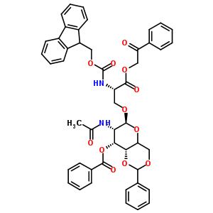 (S)-O-[2-(乙酰氨基)-3-O-苯甲?；?2-脫氧-4,6-O-亞芐基-alpha-D-吡喃半乳糖基]-N-9-芴甲氧羰基-L-絲氨酸苯甲酰甲基酯結(jié)構(gòu)式_171973-67-4結(jié)構(gòu)式