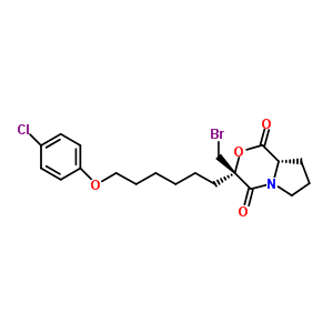 3-溴甲基-3-[6-(4-氯苯氧基l)-己基]-四氫吡咯并[2,1-c]
[1,4]噁嗪-1,4-二酮結構式_467235-26-3結構式