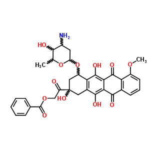 (8S-順式)-10-((3-氨基-2,3,6-三脫氧-alpha-L-來(lái)蘇-己糖吡喃糖苷)氧基)-8-((苯甲酰氧基)乙?；?-7,8,9,10-四氫-6,8,11-三羥基-1-甲氧基-5,12-并四苯醌結(jié)構(gòu)式_59367-03-2結(jié)構(gòu)式