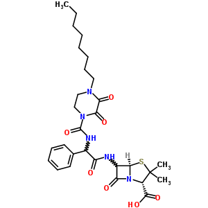 (2S,5R,6R)-3,3-二甲基-6-[[(R)-[[(4-辛基-2,3-二氧代哌嗪-1-基)羰基]氨基]苯基乙?；鵠氨基]-7-氧代-4-硫雜-1-氮雜雙環(huán)[3.2.0]庚烷-2-羧酸結(jié)構(gòu)式_59703-98-9結(jié)構(gòu)式