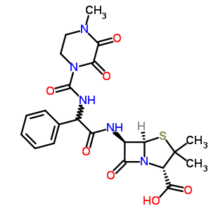 (2S,5R,6R)-3,3-二甲基-6-[[(R)-[[(4-甲基-2,3-二氧代哌嗪-1-基)羰基]氨基]苯基乙酰基]氨基]-7-氧代-4-硫雜-1-氮雜雙環(huán)[3.2.0]庚烷-2-羧酸結構式_59723-60-3結構式