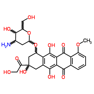 (8S-順式)-10-((3-氨基-2,3-二脫氧-alpha-L-核-己糖吡喃糖苷)氧基)-7,8,9,10-四氫-6,8,11-三羥基-8-(羥基乙?；?-1-甲氧基-5,12-并四苯醌結(jié)構(gòu)式_62414-01-1結(jié)構(gòu)式